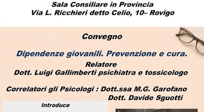 Convegno “Dipendenze giovanili. Prevenzione e cura” venerdì 30 ottobre 2026 ore 10.00