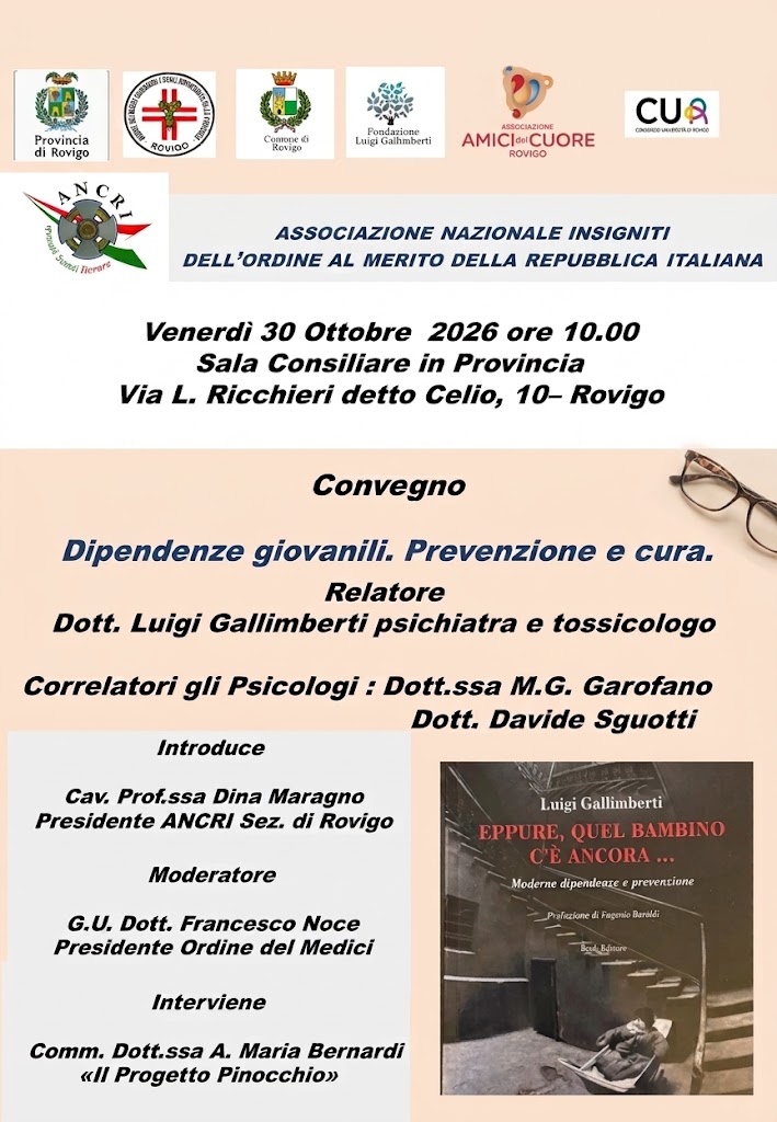 Convegno “Dipendenze giovanili. Prevenzione e cura” venerdì 30 ottobre 2026 ore 10.00
